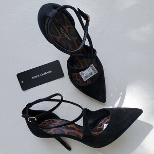 DOLCE & GABBANA NWT BELLUCCI Black Suede Strappy Stilettos 38.5 US 8.5